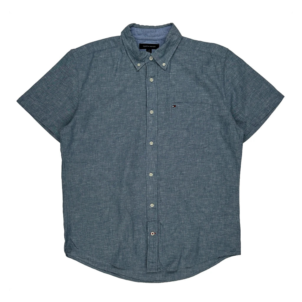Tommy Hilfiger Short Sleeve Shirt - Large Blue Cotton