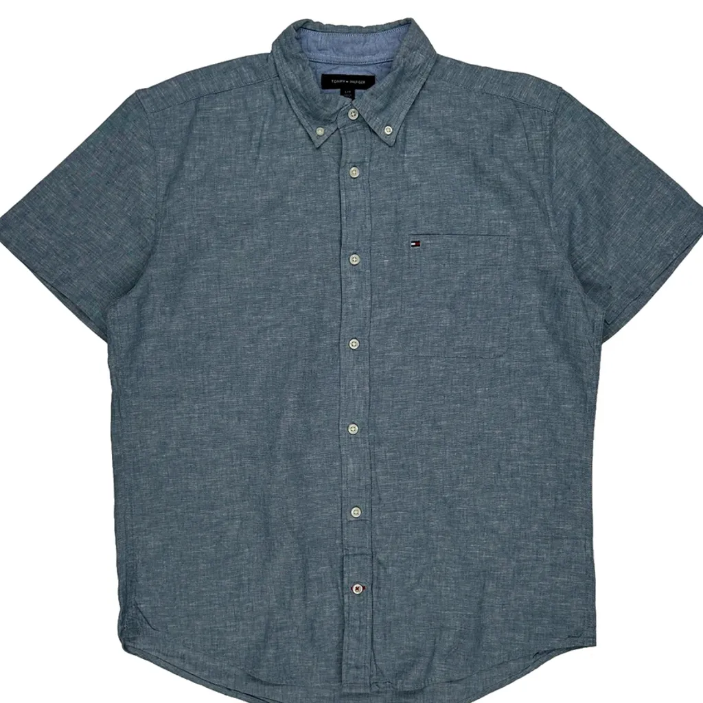 Tommy Hilfiger Short Sleeve Shirt - Large Blue Cotton - Image 5