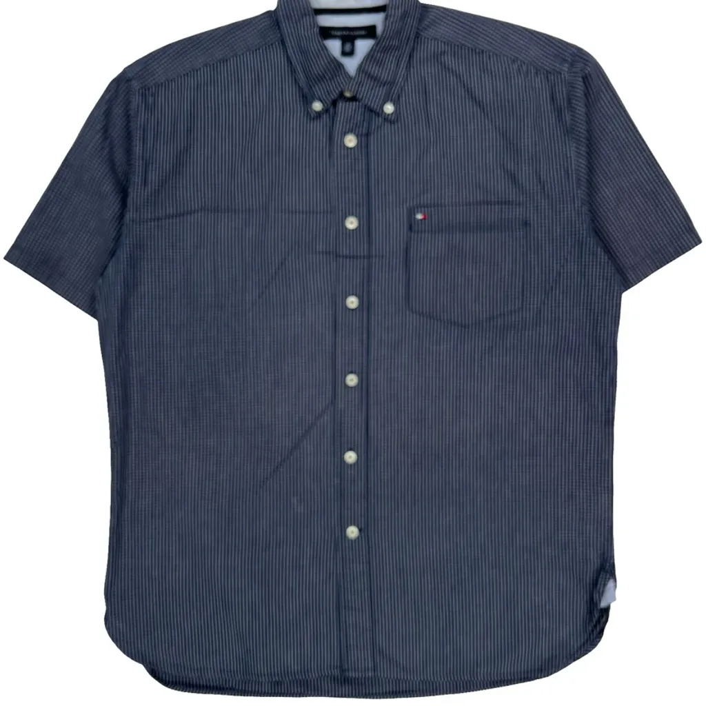 Tommy Hilfiger Striped Short Sleeve Shirt - Large Blue Cotton - Image 4