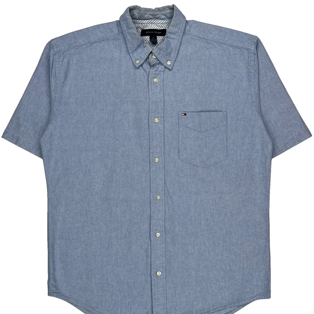 Tommy Hilfiger Short Sleeve Shirt - Large Blue Cotton - Image 4