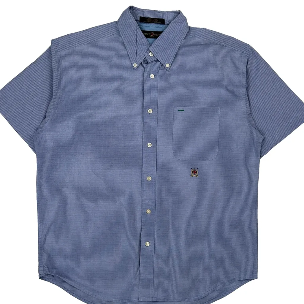 Tommy Hilfiger Short Sleeve Shirt - Large Blue Cotton - Image 4