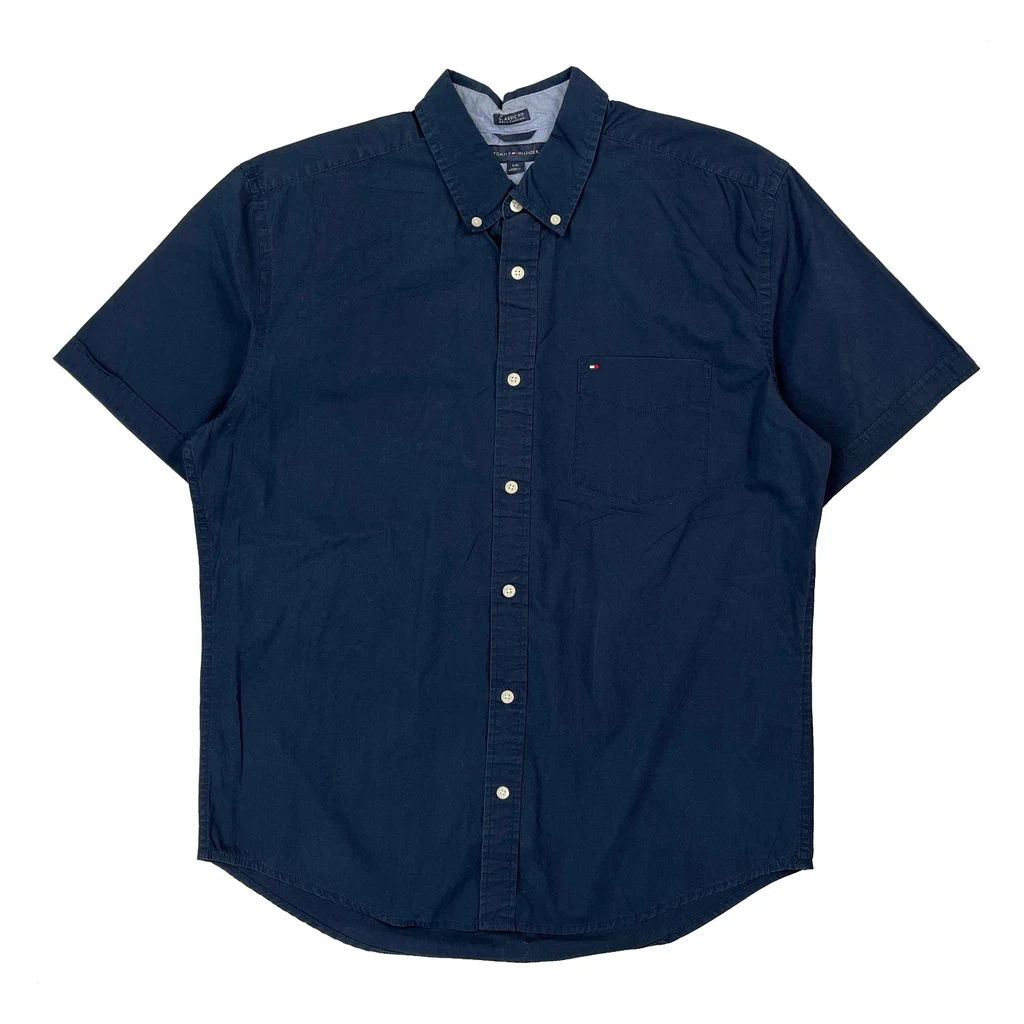 Tommy Hilfiger Short Sleeve Shirt - Large Blue Cotton