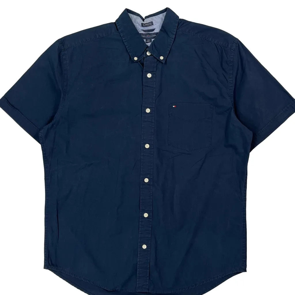 Tommy Hilfiger Short Sleeve Shirt - Large Blue Cotton - Image 5