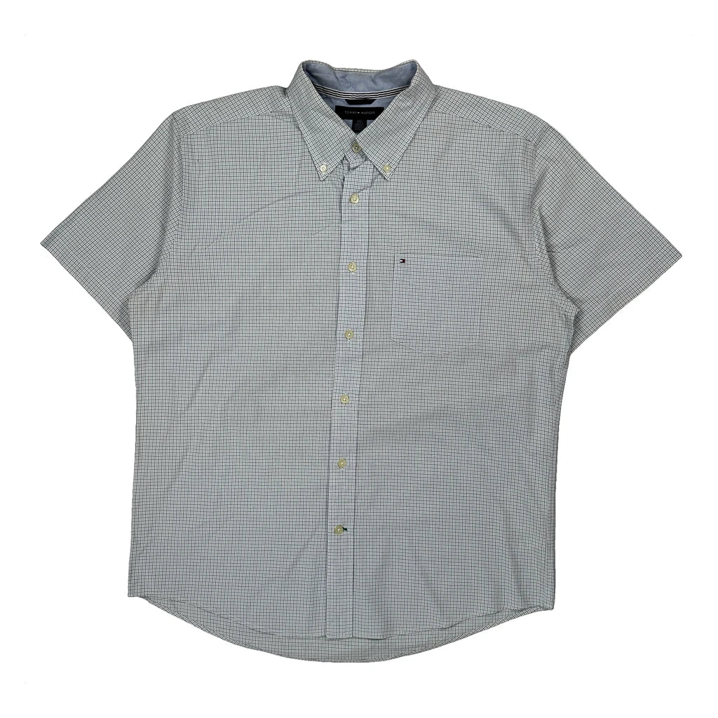 Tommy Hilfiger Checked Short Sleeve Shirt - Large Blue Cotton