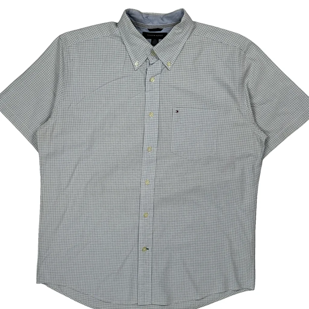 Tommy Hilfiger Checked Short Sleeve Shirt - Large Blue Cotton - Image 4