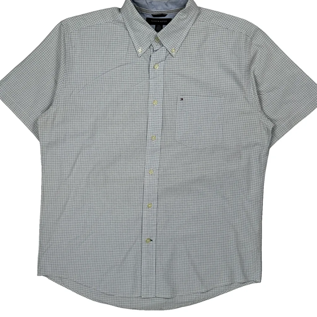 Tommy Hilfiger Checked Short Sleeve Shirt - Large Blue Cotton - Image 5