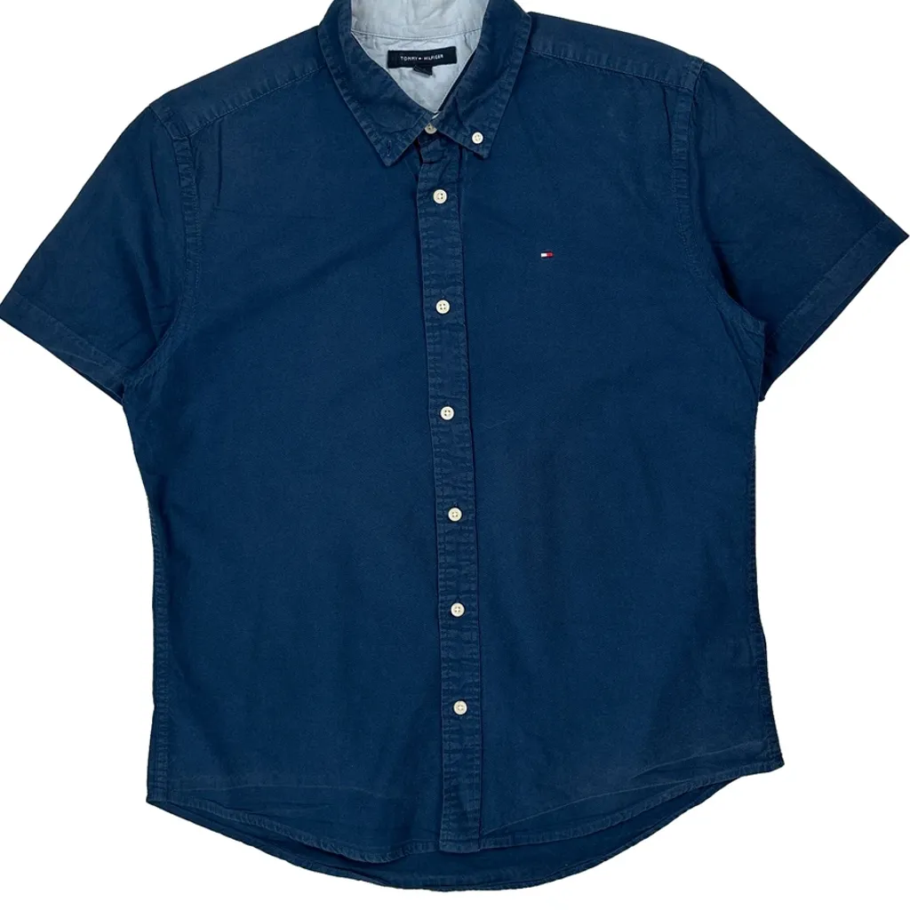 Tommy Hilfiger Short Sleeve Shirt - Large Blue Cotton - Image 4