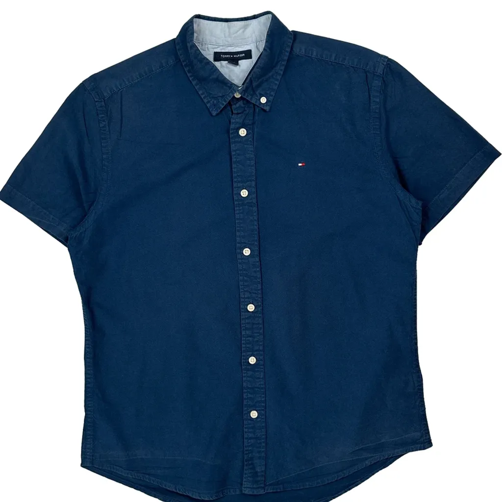 Tommy Hilfiger Short Sleeve Shirt - Large Blue Cotton - Image 5