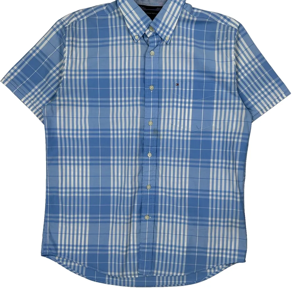 Tommy Hilfiger Checked Short Sleeve Shirt - Large Blue Cotton - Image 5