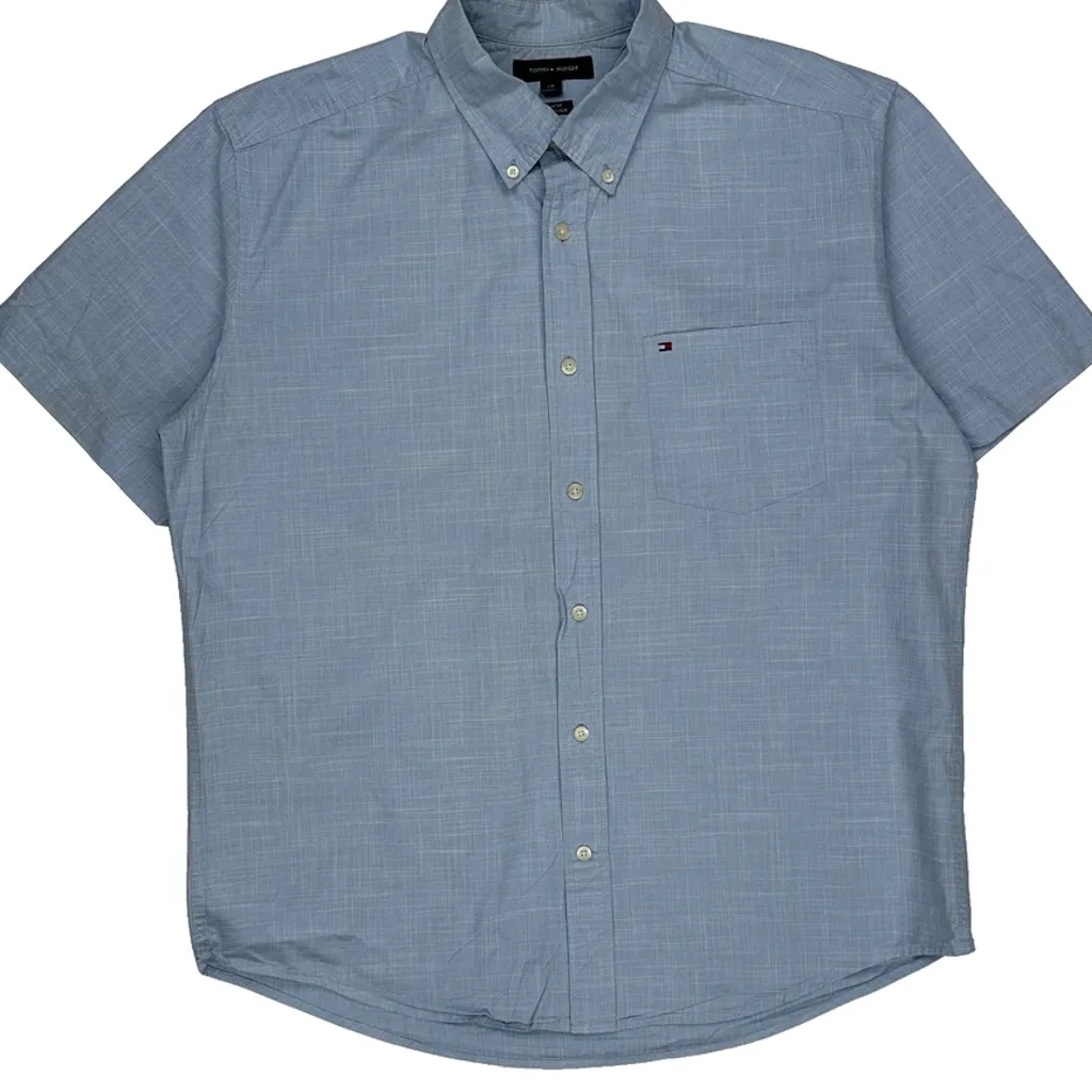 Tommy Hilfiger Short Sleeve Shirt - Large Blue Cotton - Image 4