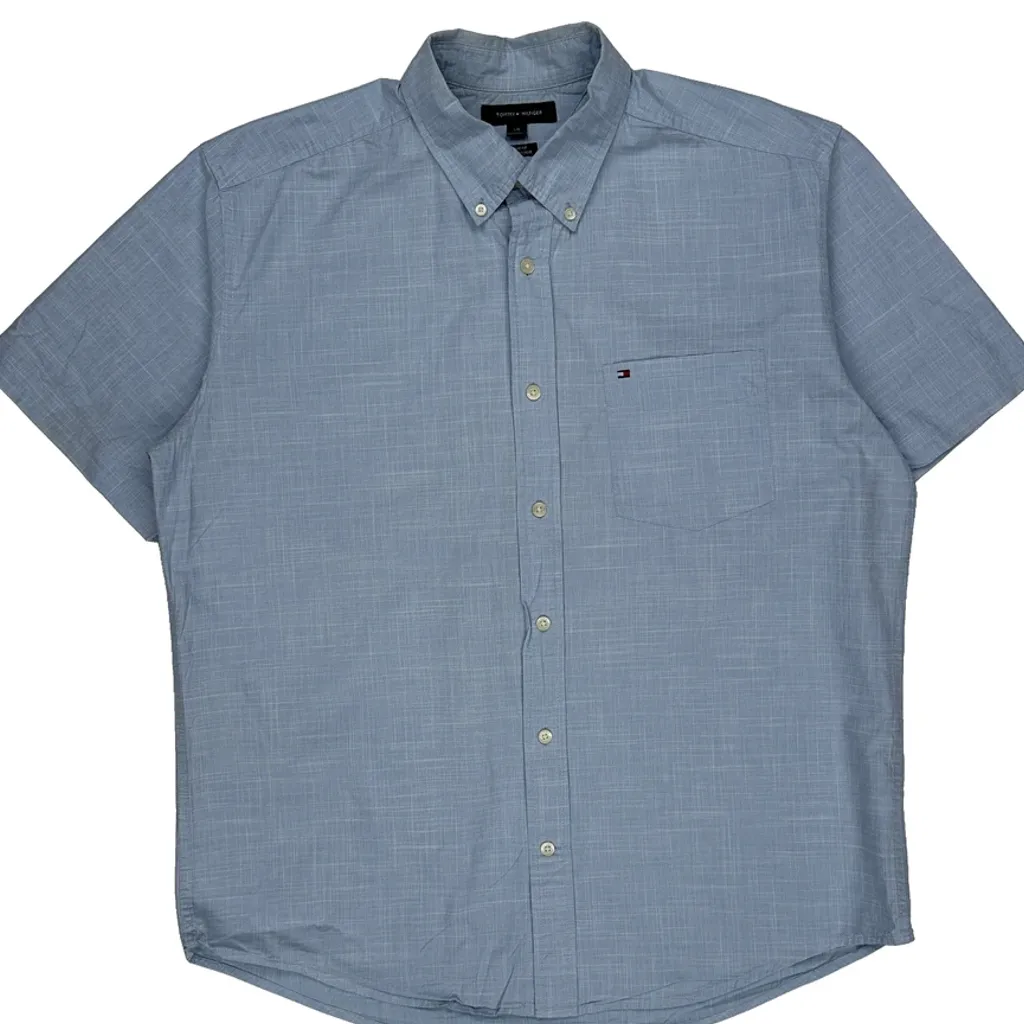 Tommy Hilfiger Short Sleeve Shirt - Large Blue Cotton - Image 5