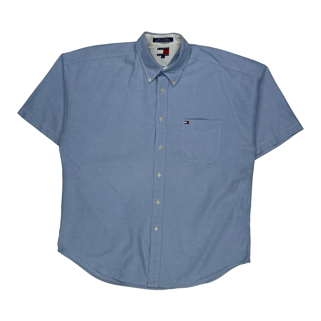 Tommy Hilfiger Short Sleeve Shirt - Large Blue Cotton