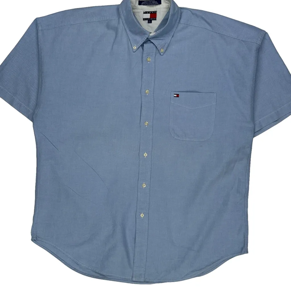 Tommy Hilfiger Short Sleeve Shirt - Large Blue Cotton - Image 4
