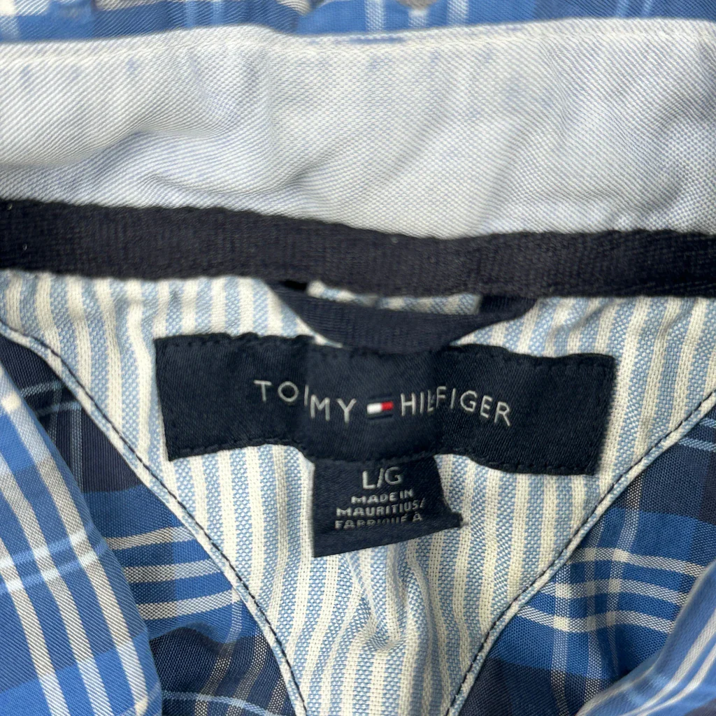 Tommy Hilfiger Checked Short Sleeve Shirt - Large Blue Cotton - Image 3
