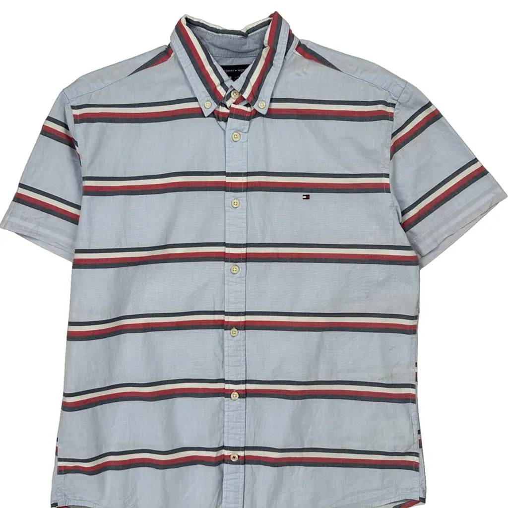 Tommy Hilfiger Striped Short Sleeve Shirt - Large Blue Cotton - Image 5