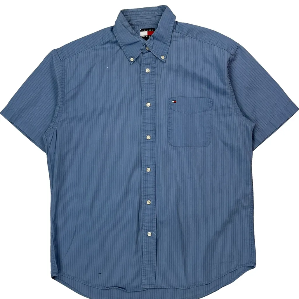 Tommy Hilfiger Striped Short Sleeve Shirt - Medium Blue Cotton - Image 5