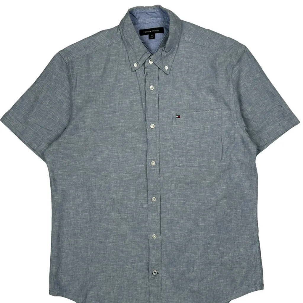 Tommy Hilfiger Short Sleeve Shirt - Medium Blue Cotton - Image 5