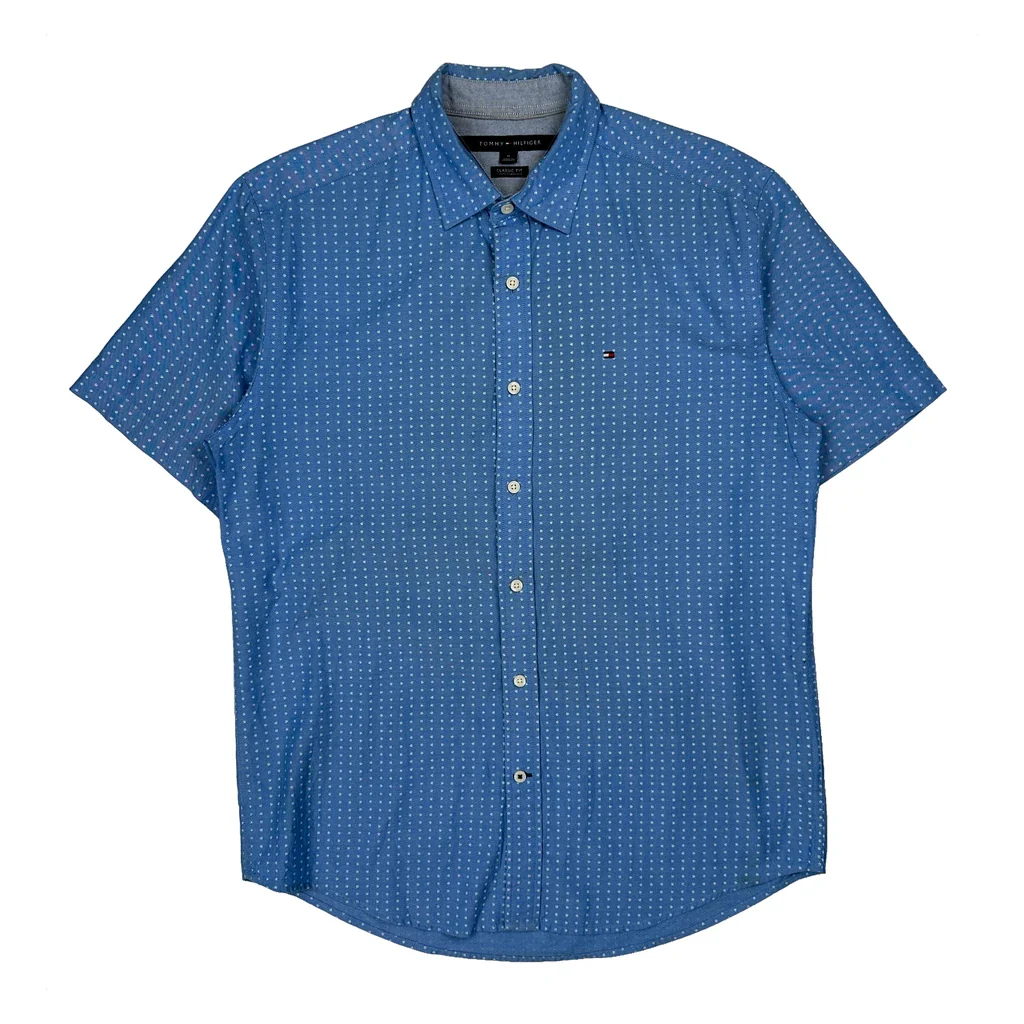 Tommy Hilfiger Short Sleeve Shirt - Medium Blue Cotton
