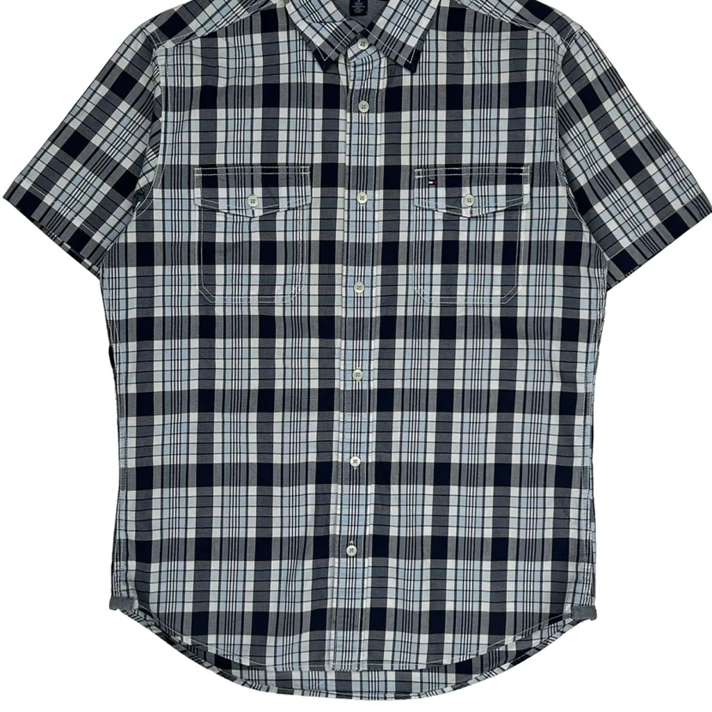 Tommy Hilfiger Checked Short Sleeve Shirt - Medium Blue Cotton - Image 5