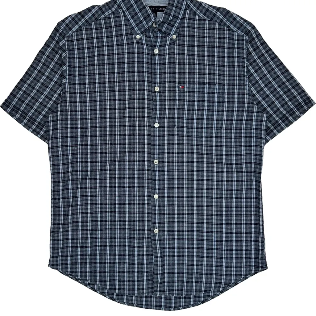 Tommy Hilfiger Checked Short Sleeve Shirt - Medium Blue Cotton - Image 4