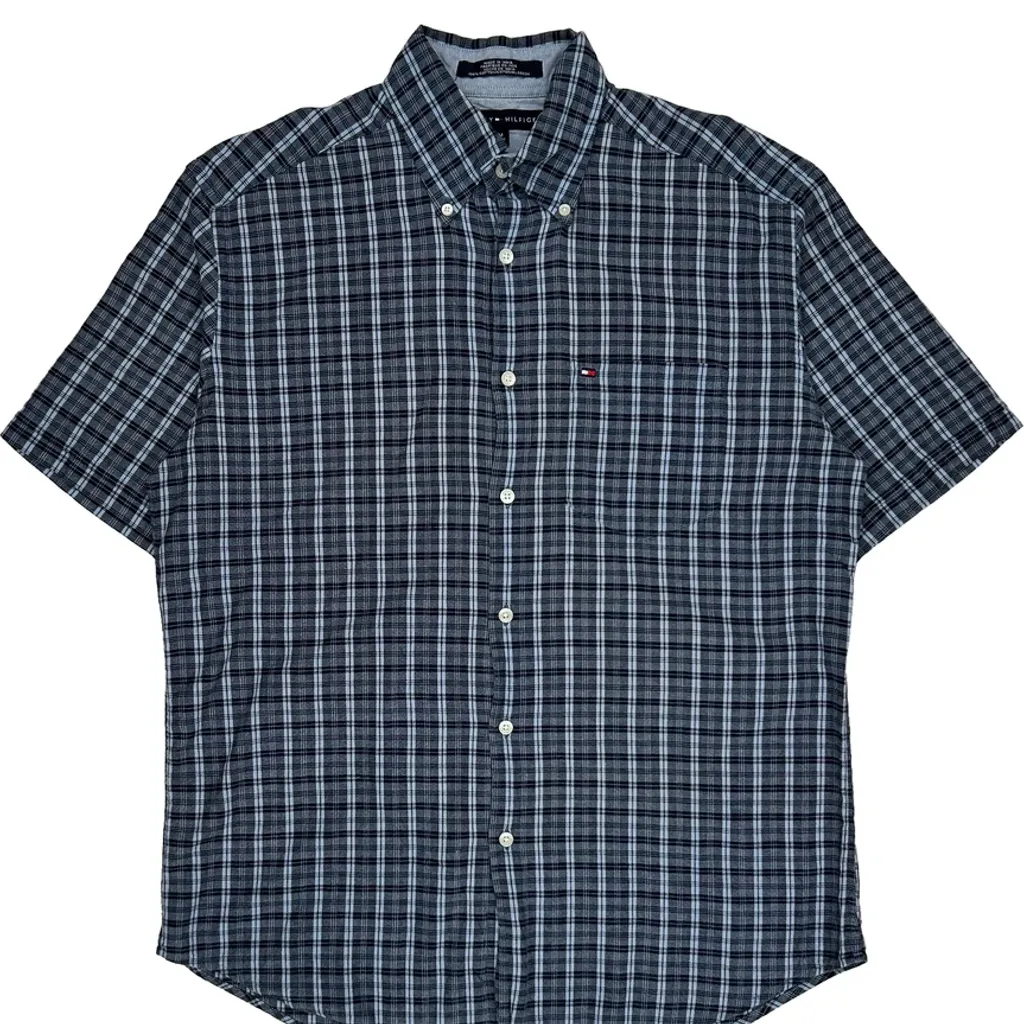 Tommy Hilfiger Checked Short Sleeve Shirt - Medium Blue Cotton - Image 5