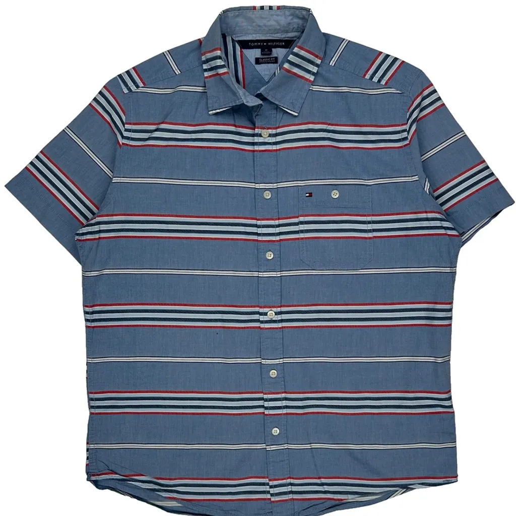 Tommy Hilfiger Striped Short Sleeve Shirt - Medium Blue Cotton - Image 5