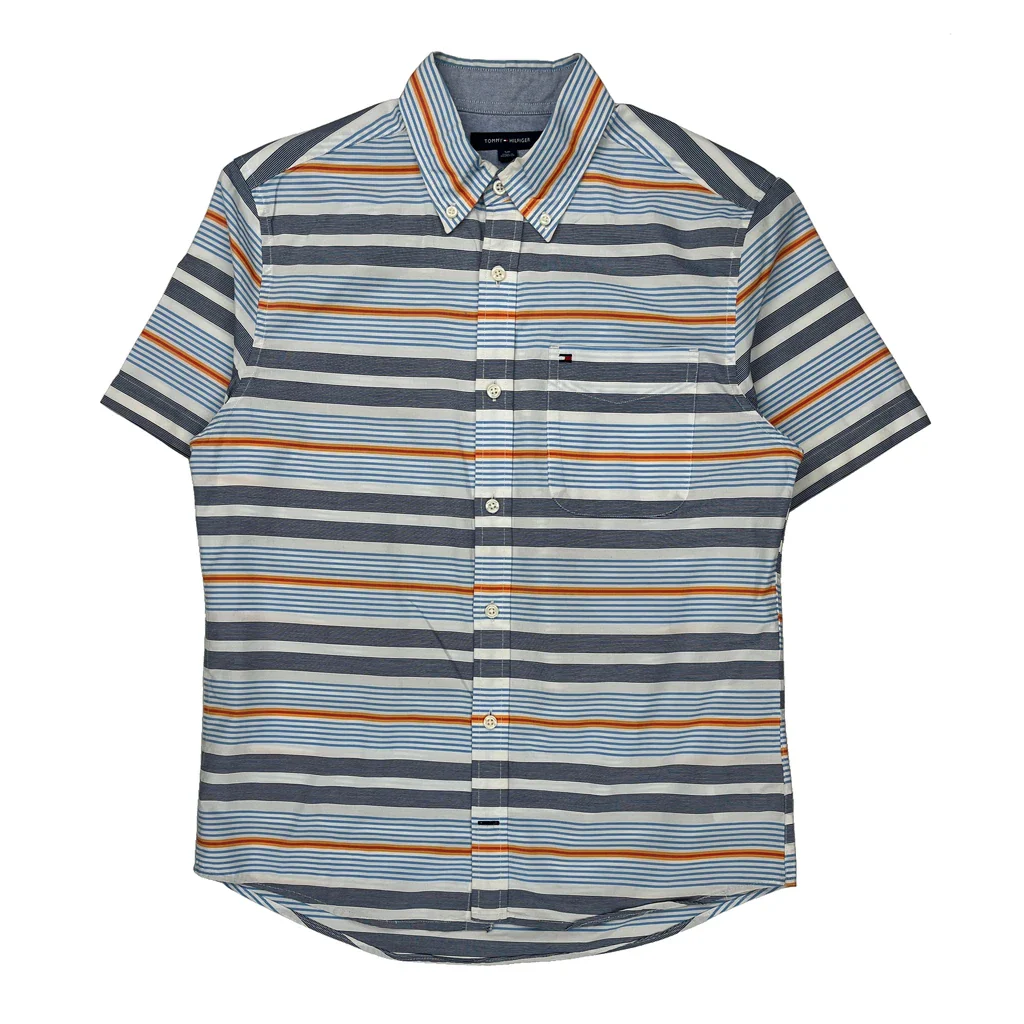 Tommy Hilfiger Striped Short Sleeve Shirt - Small Blue Cotton