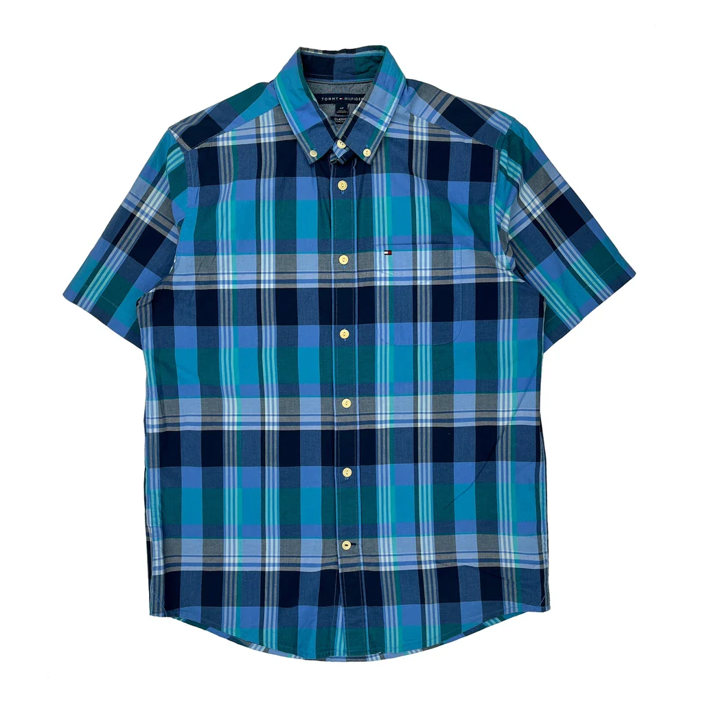 Tommy Hilfiger Checked Short Sleeve Shirt - Small Blue Cotton