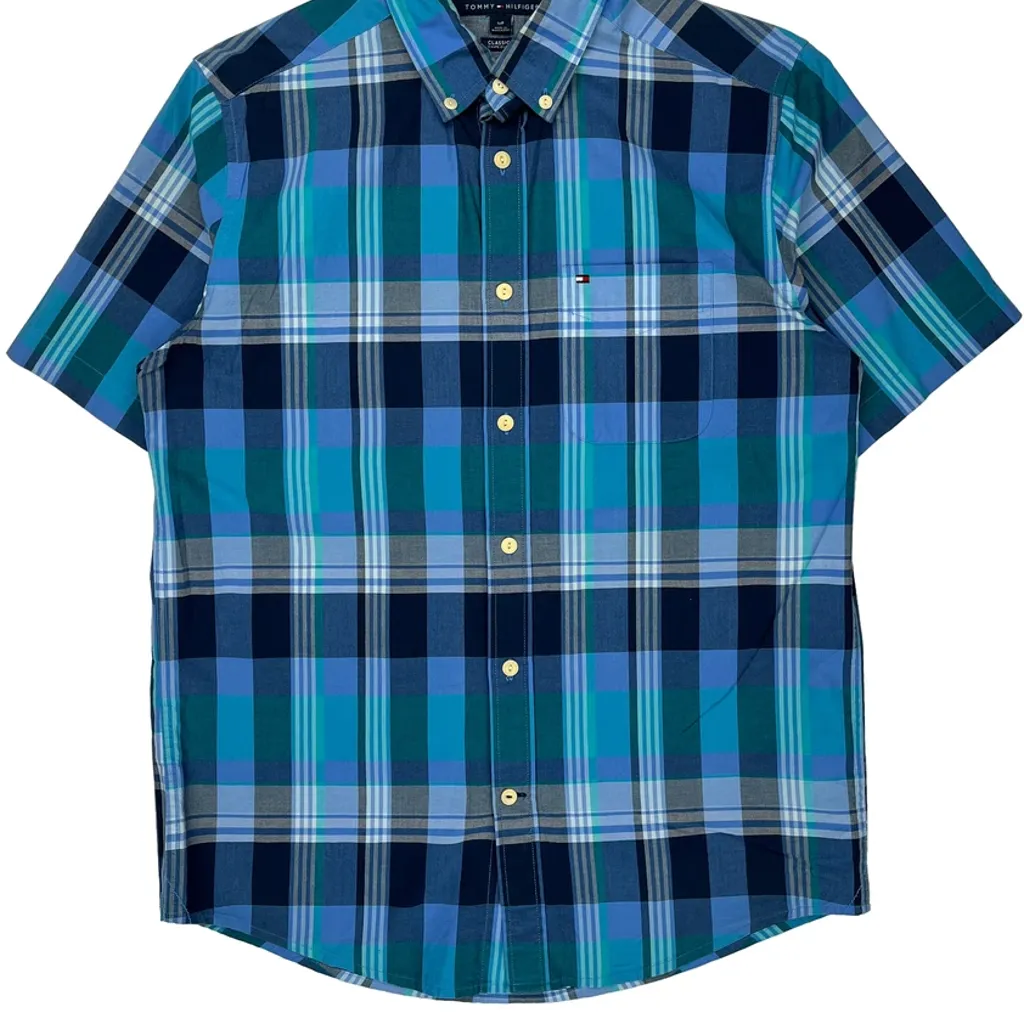 Tommy Hilfiger Checked Short Sleeve Shirt - Small Blue Cotton - Image 5