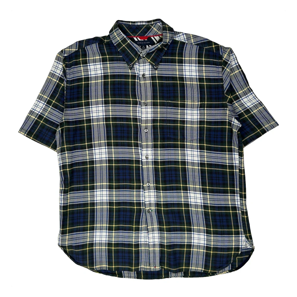 Tommy Hilfiger Checked Short Sleeve Shirt - XL Blue Cotton