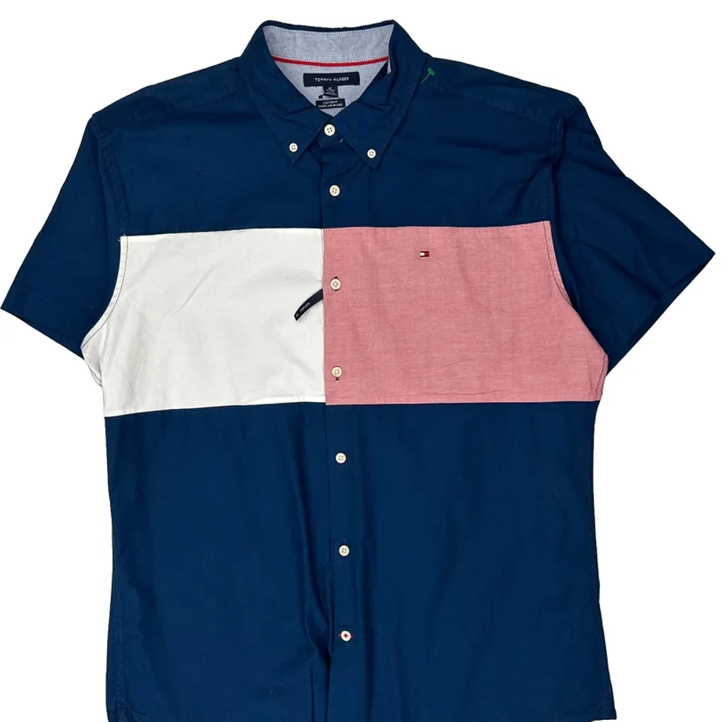Tommy Hilfiger Short Sleeve Shirt - XL Blue Cotton - Image 5