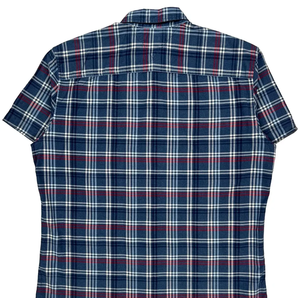 Tommy Hilfiger Checked Short Sleeve Shirt - XL Blue Cotton - Image 6
