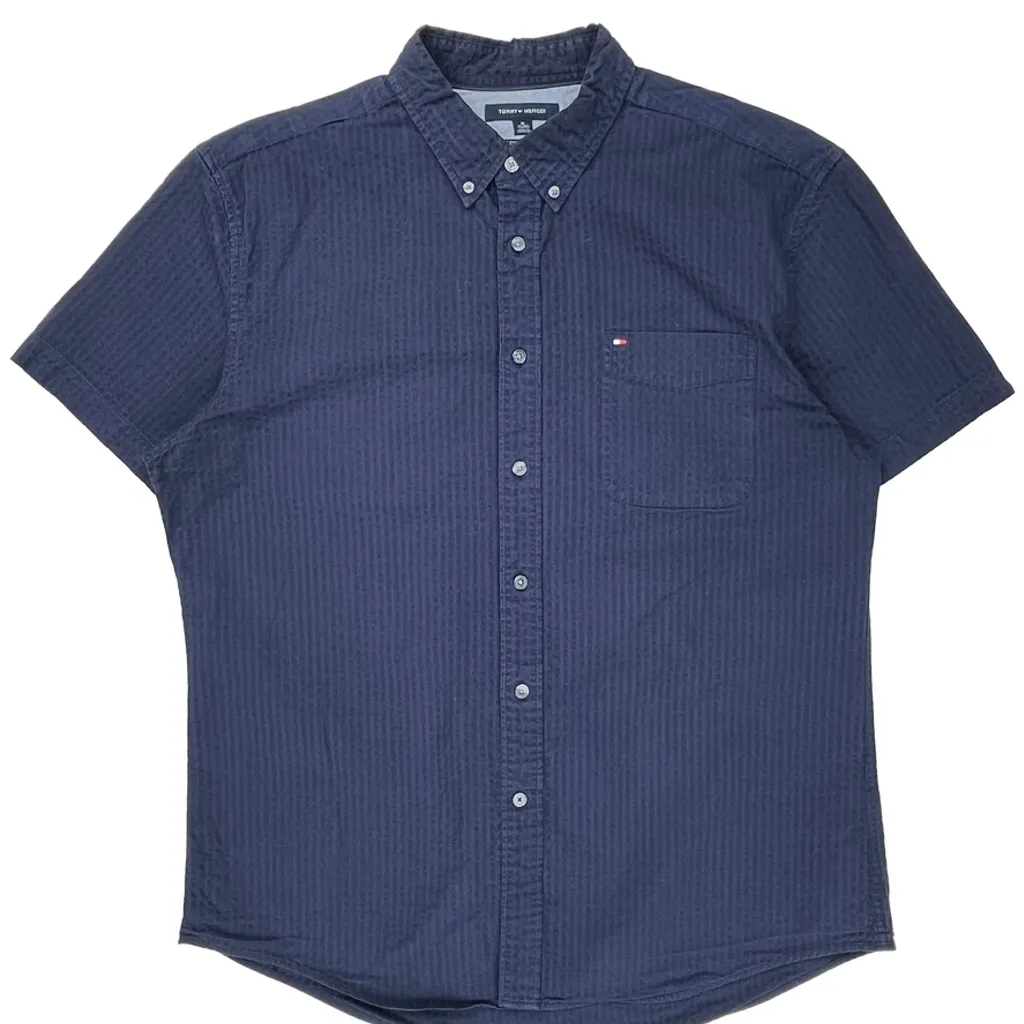 Tommy Hilfiger Short Sleeve Shirt - XL Blue Cotton - Image 5