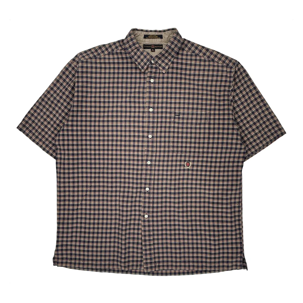 Tommy Hilfiger Checked Short Sleeve Shirt - XL Blue Cotton
