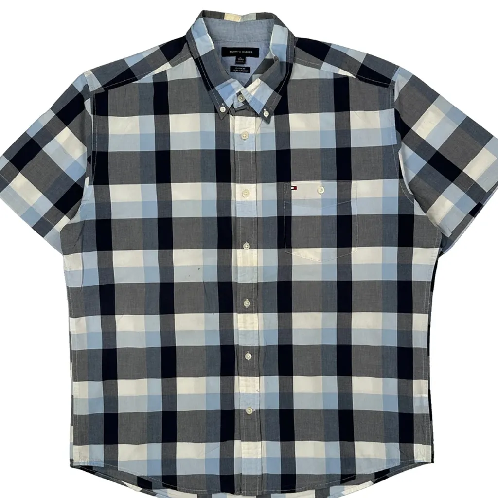 Tommy Hilfiger Checked Short Sleeve Shirt - XL Blue Cotton - Image 5