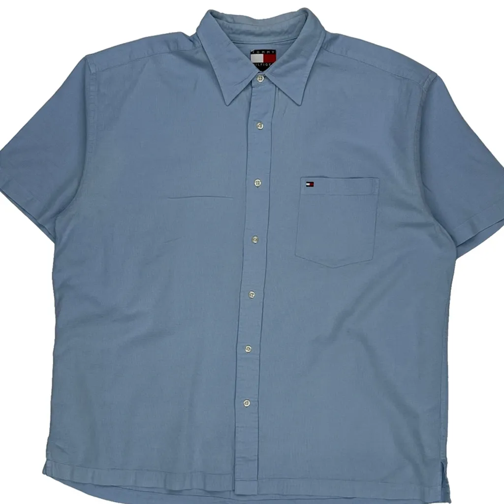 Tommy Hilfiger Short Sleeve Shirt - XL Blue Cotton - Image 5
