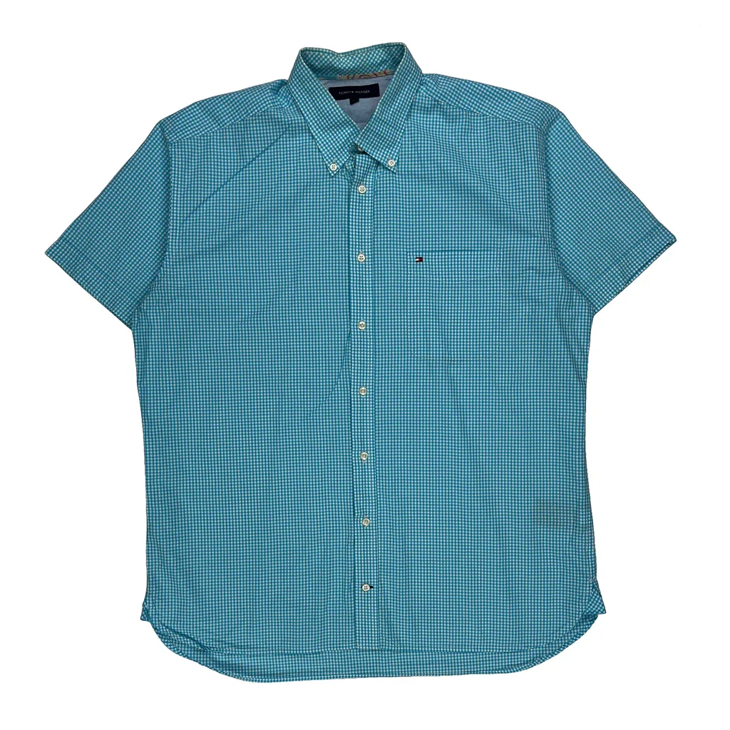 Tommy Hilfiger Checked Short Sleeve Shirt - XL Blue Cotton