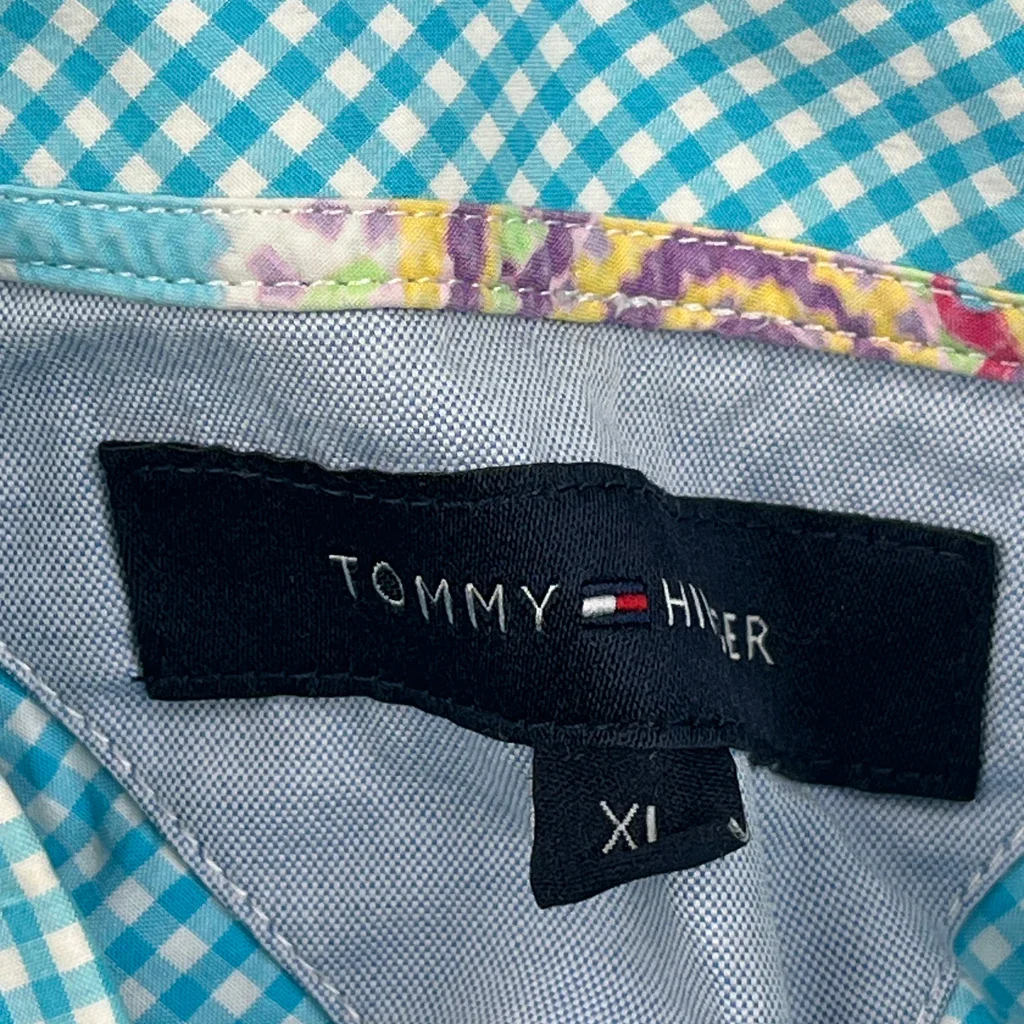 Tommy Hilfiger Checked Short Sleeve Shirt - XL Blue Cotton - Image 3