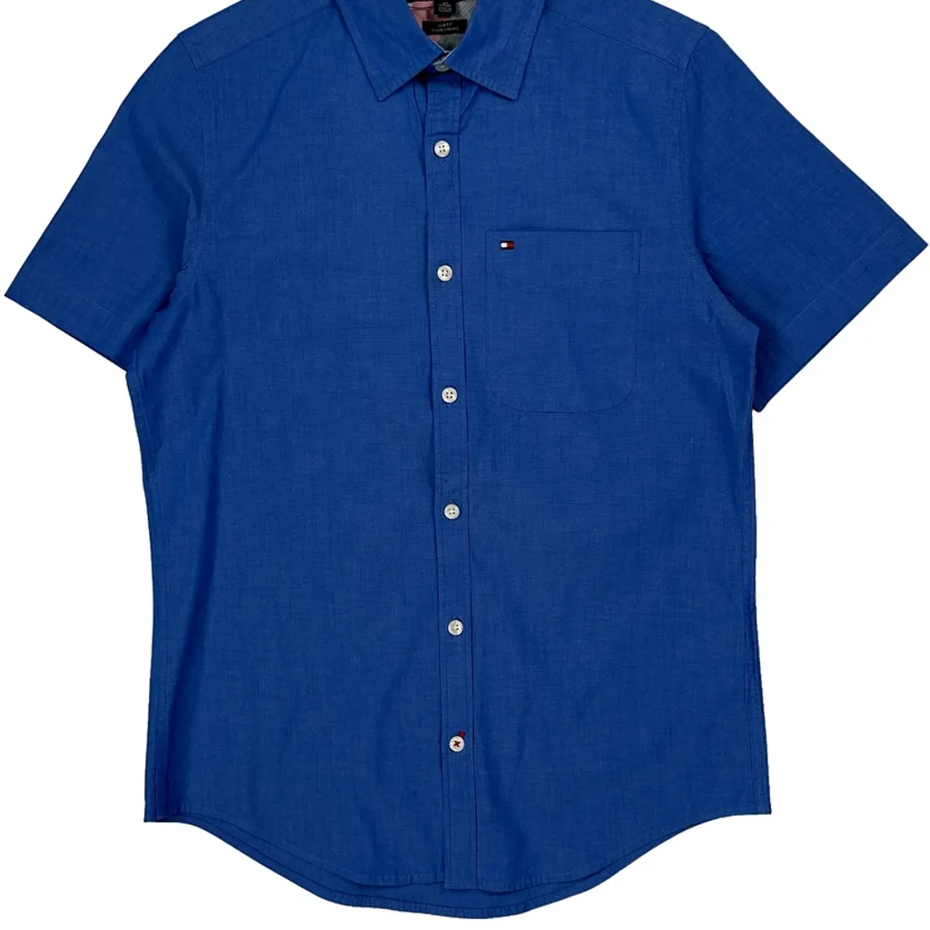 Tommy Hilfiger Slim Fit Short Sleeve Shirt - XS Blue Cotton - Image 5