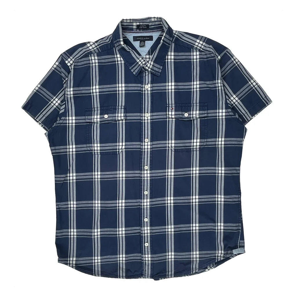Tommy Hilfiger Checked Short Sleeve Shirt - 2XL Blue Cotton