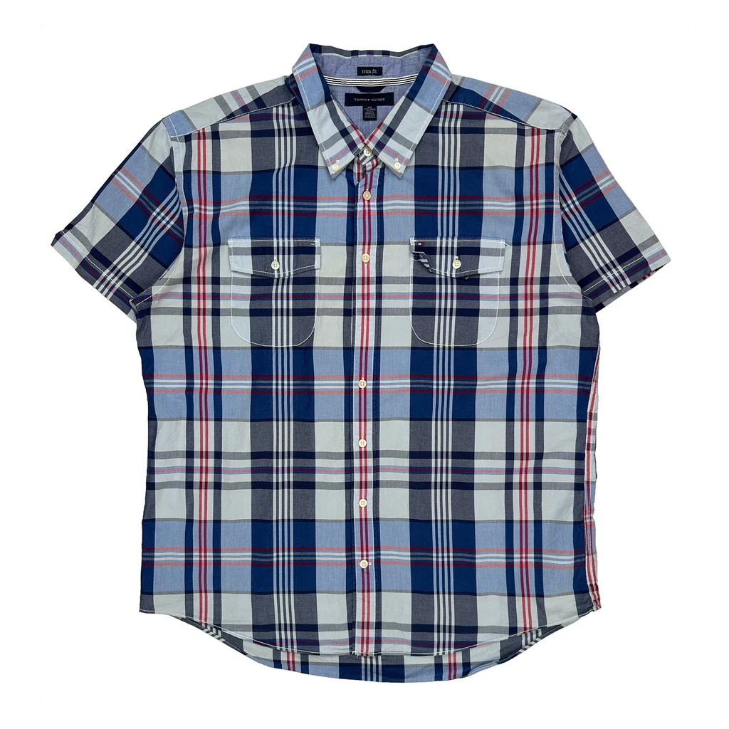 Tommy Hilfiger Checked Short Sleeve Shirt - 2XL Blue Cotton