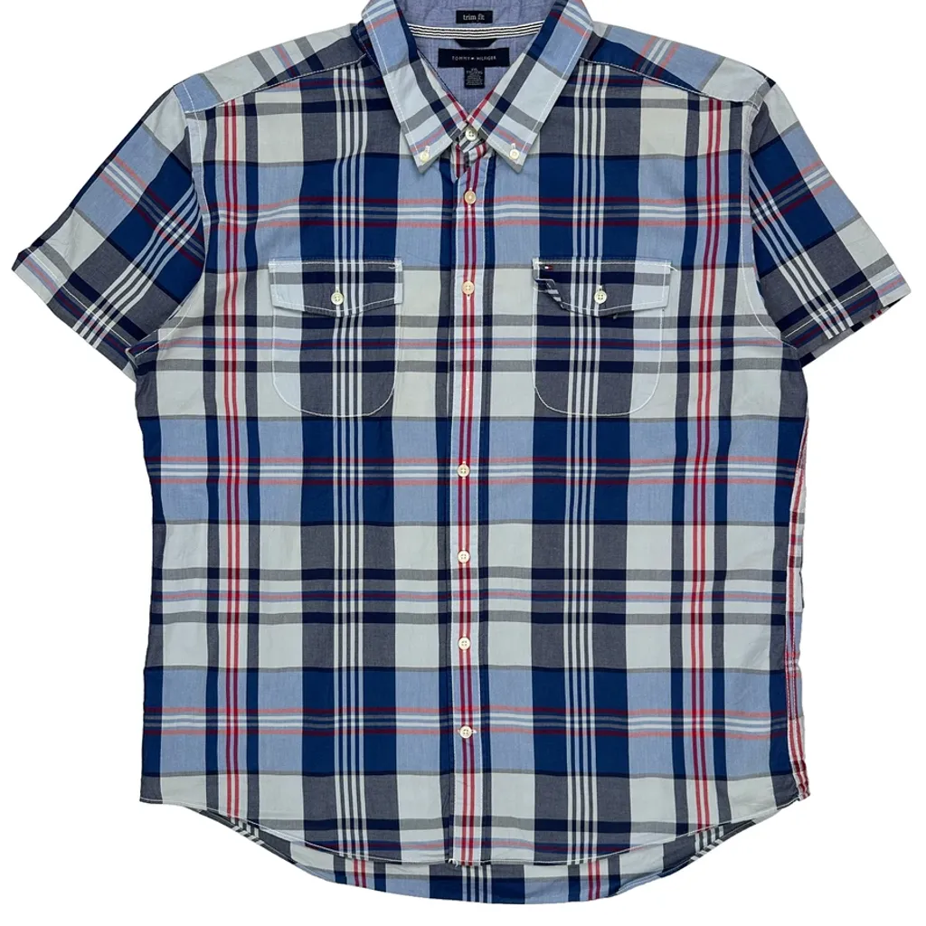Tommy Hilfiger Checked Short Sleeve Shirt - 2XL Blue Cotton - Image 4
