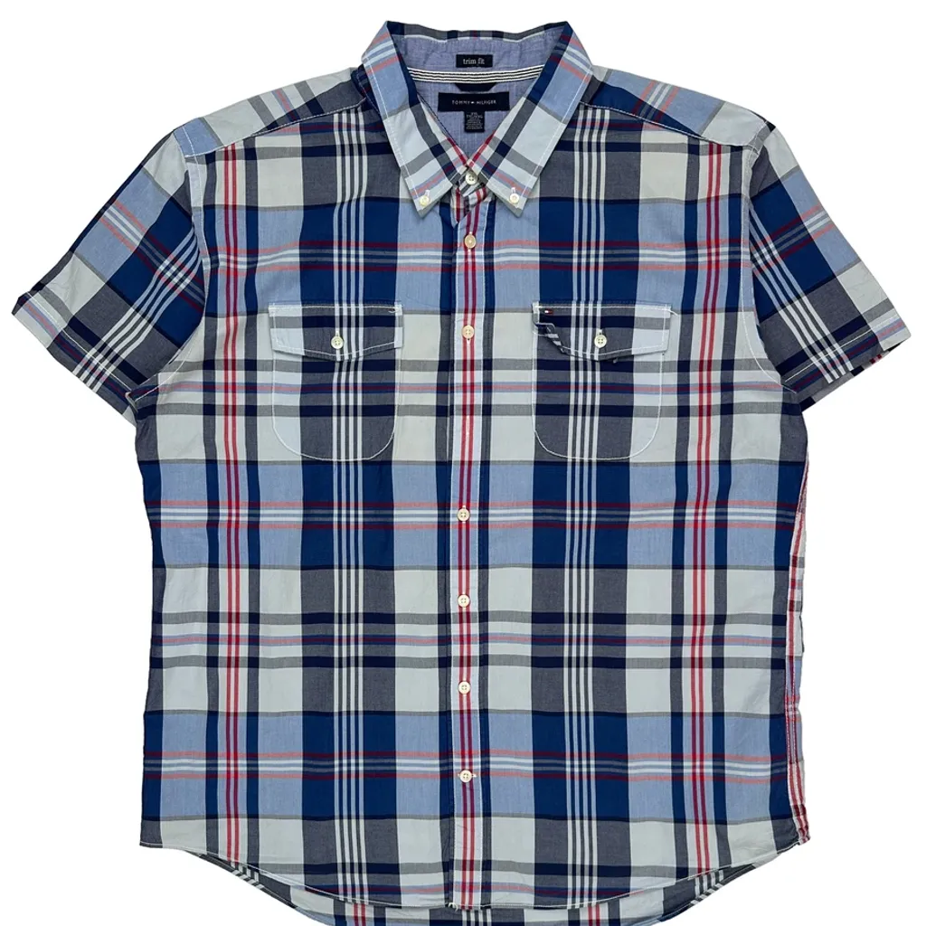 Tommy Hilfiger Checked Short Sleeve Shirt - 2XL Blue Cotton - Image 5