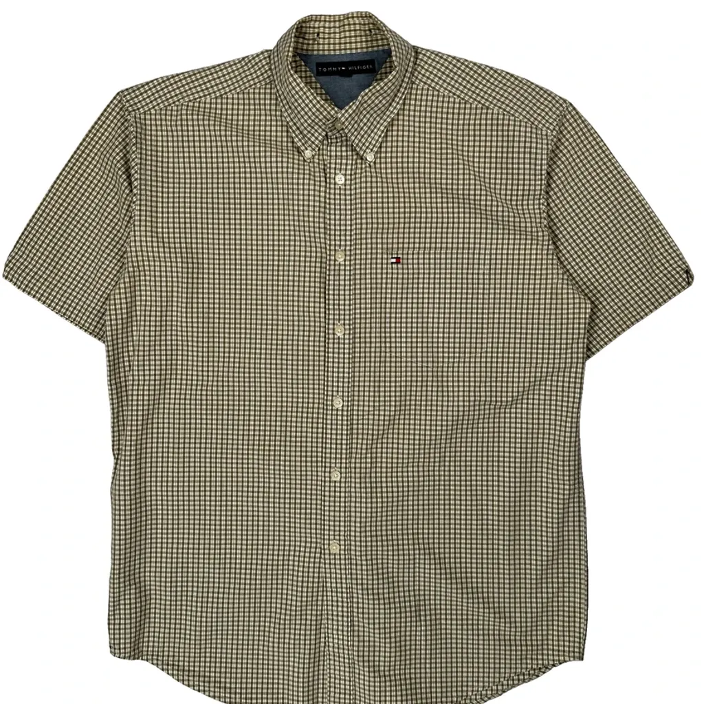 Tommy Hilfiger Checked Short Sleeve Shirt - Large Brown Cotton - Image 4