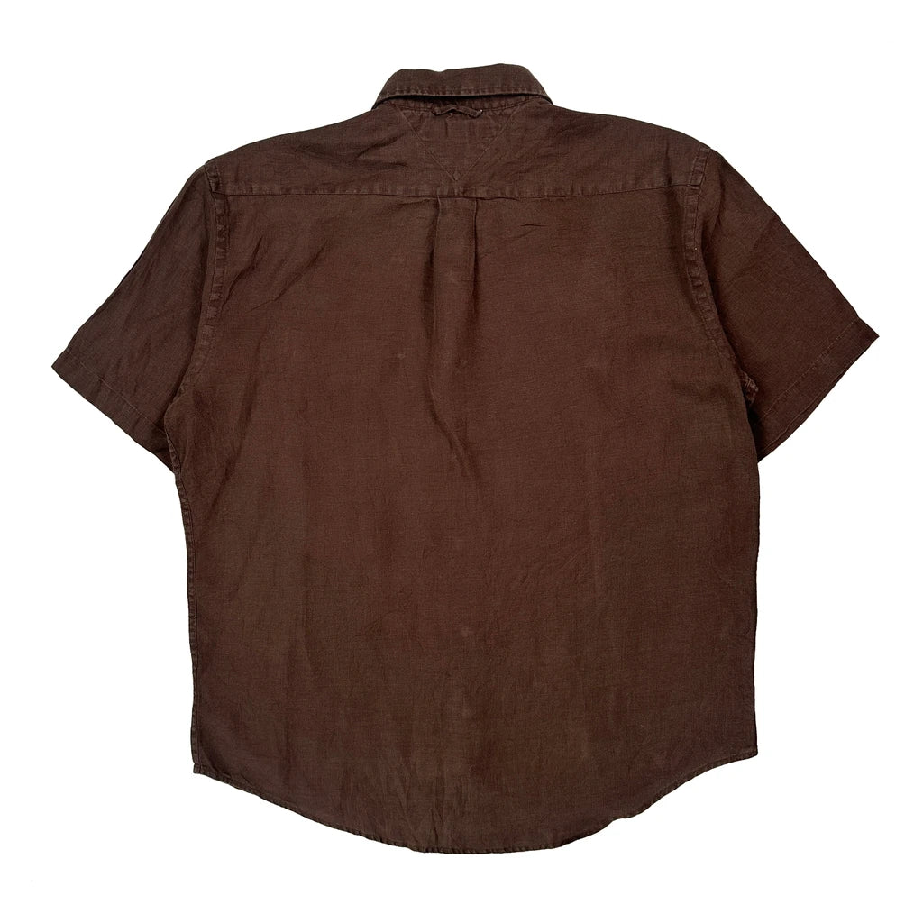 Tommy Hilfiger Short Sleeve Shirt - Large Brown Linen - Image 2