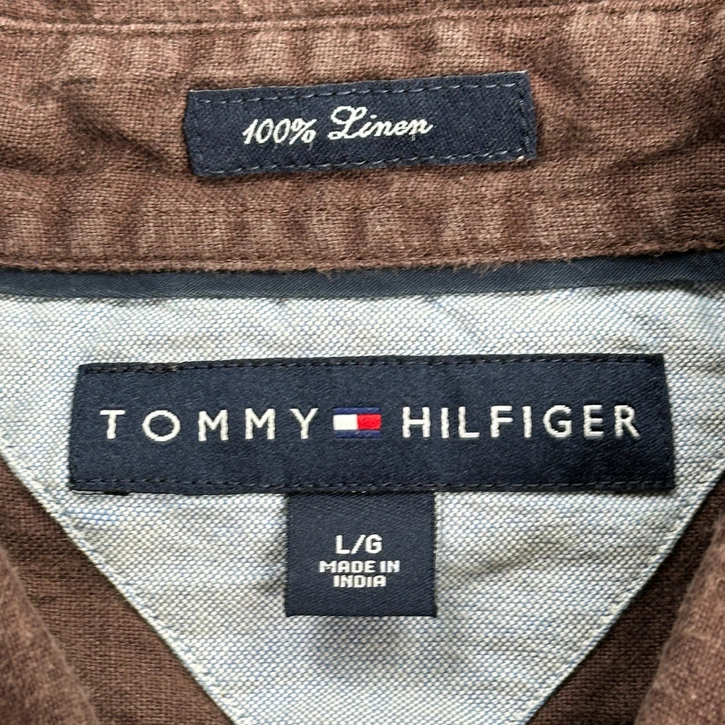 Tommy Hilfiger Short Sleeve Shirt - Large Brown Linen - Image 3