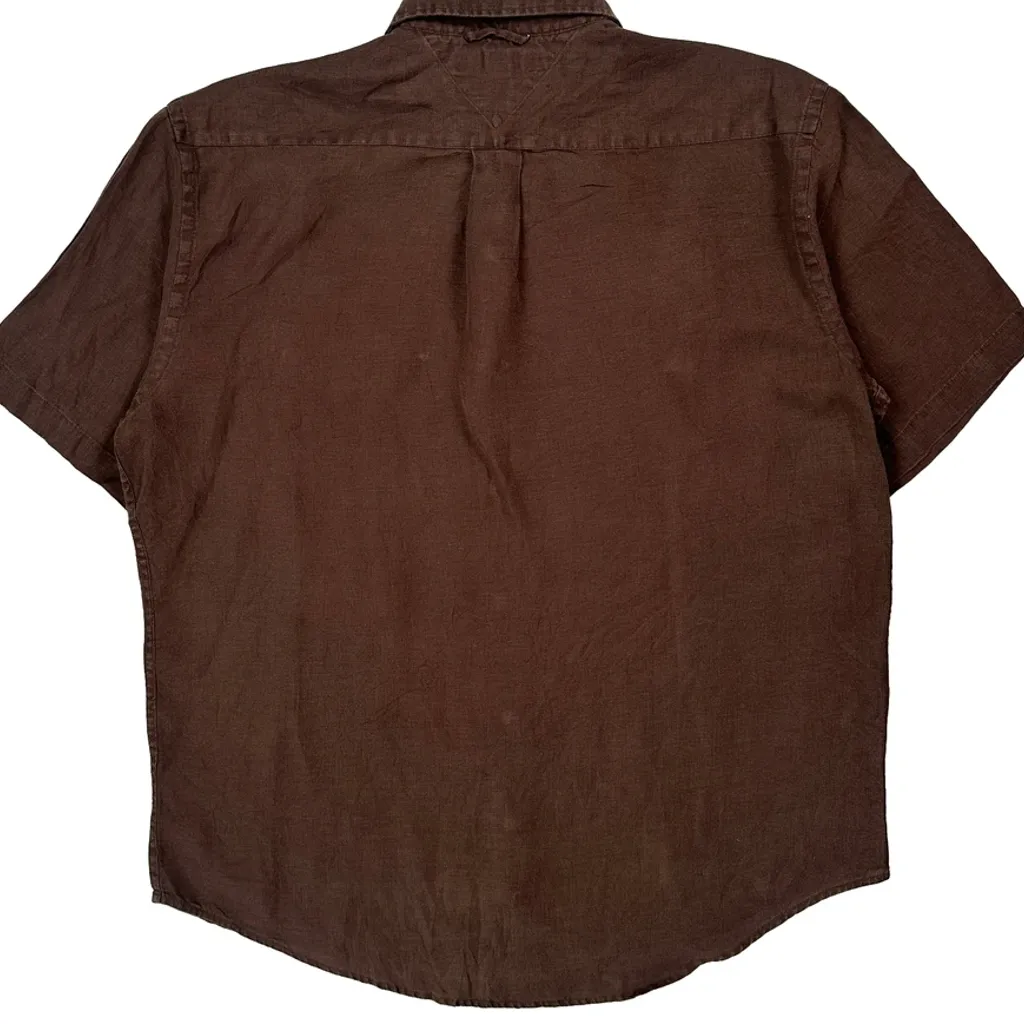 Tommy Hilfiger Short Sleeve Shirt - Large Brown Linen - Image 6
