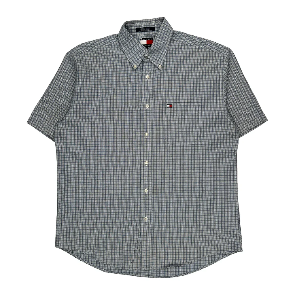 Tommy Hilfiger Checked Short Sleeve Shirt - Medium Gray Cotton