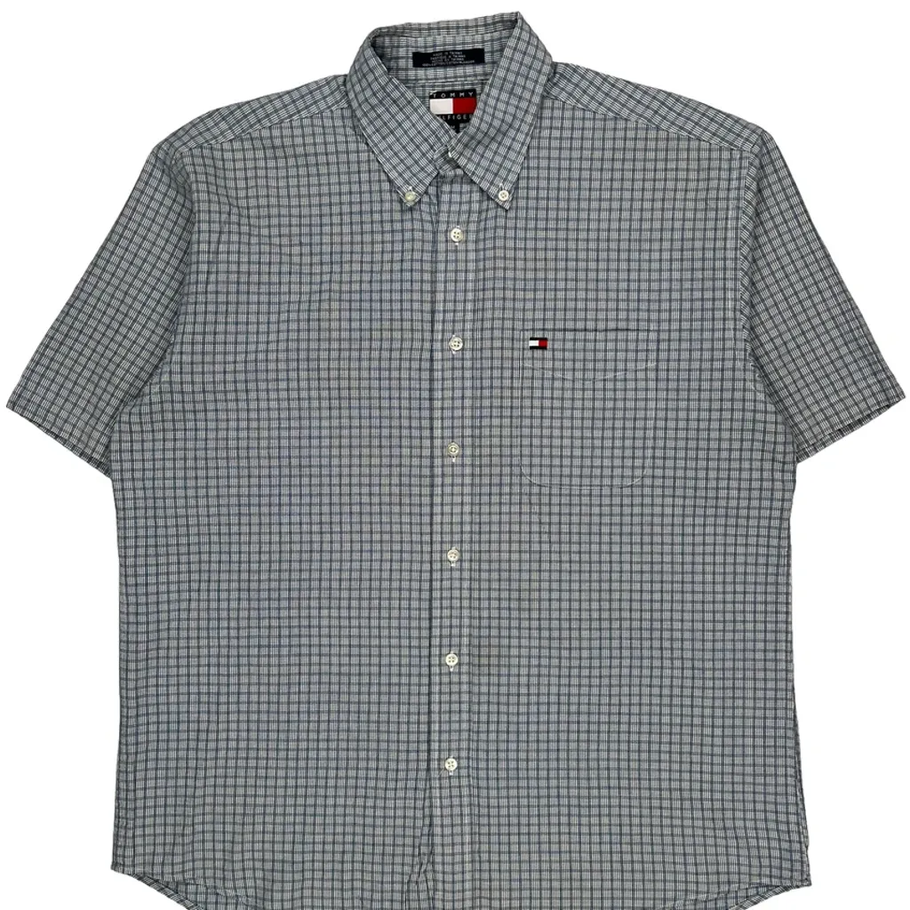 Tommy Hilfiger Checked Short Sleeve Shirt - Medium Gray Cotton - Image 4