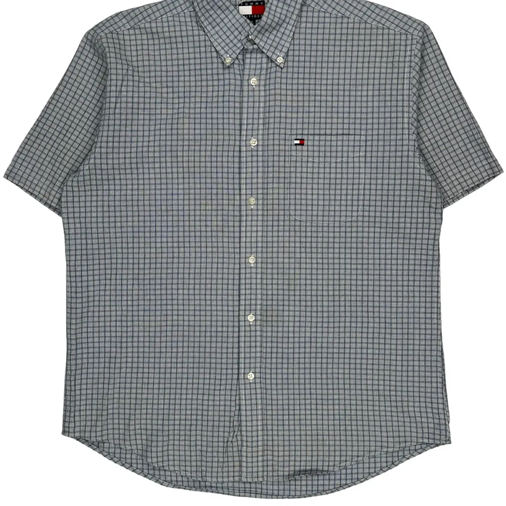 Tommy Hilfiger Checked Short Sleeve Shirt - Medium Gray Cotton - Image 5